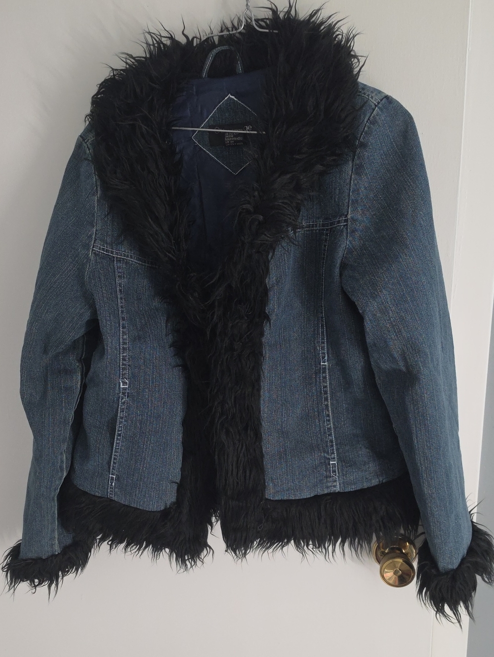 Outer Edge Blue Denim Jacket with Black Faux Fur Trim